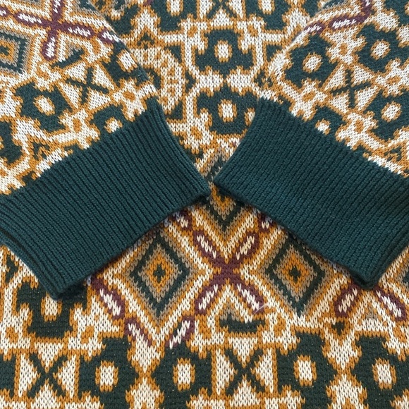 Smoke Rise Cotton Hoodie Tapestry Jacquard Knit Top Green Gold Fairisle Sz XL - Picture 4 of 10